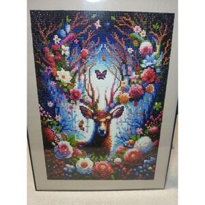Diamond Art Painting Deer 12"x16 In(30cmx40cm) Flowerd‎ Forest Framed